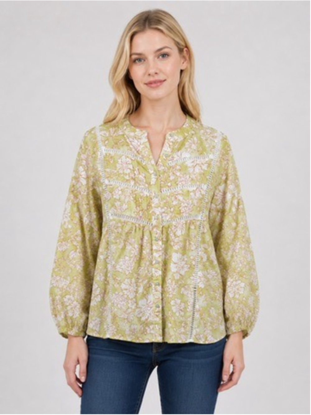 MAYE Paloma Shirt Havana Print Yellow Floral Cotton Pintuck Blouse Boho Size S